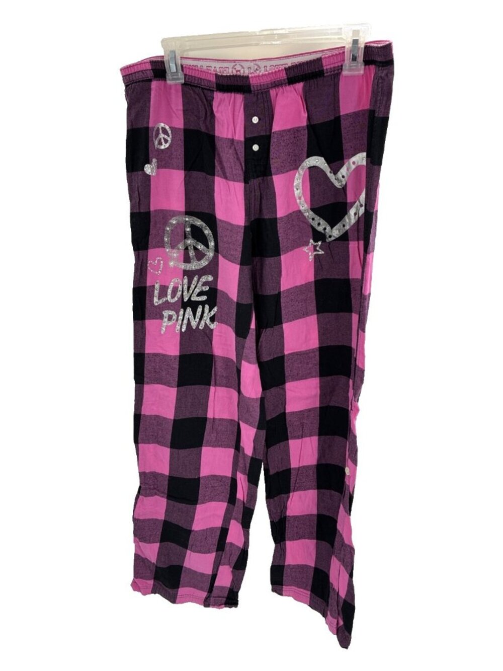 Victoria Secret PINK Womens Pajama Pants Plaid Pink Logo Studded Y2K Size M